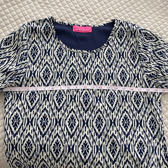 Pookie and Sebastian Cream and Blue Abstract Pattern Blouse - Picture 7 of 14